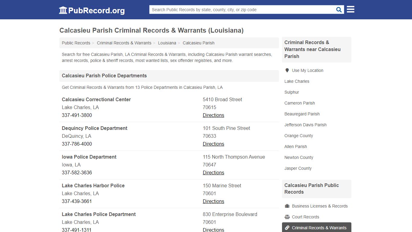 Calcasieu Parish Criminal Records & Warrants (Louisiana)